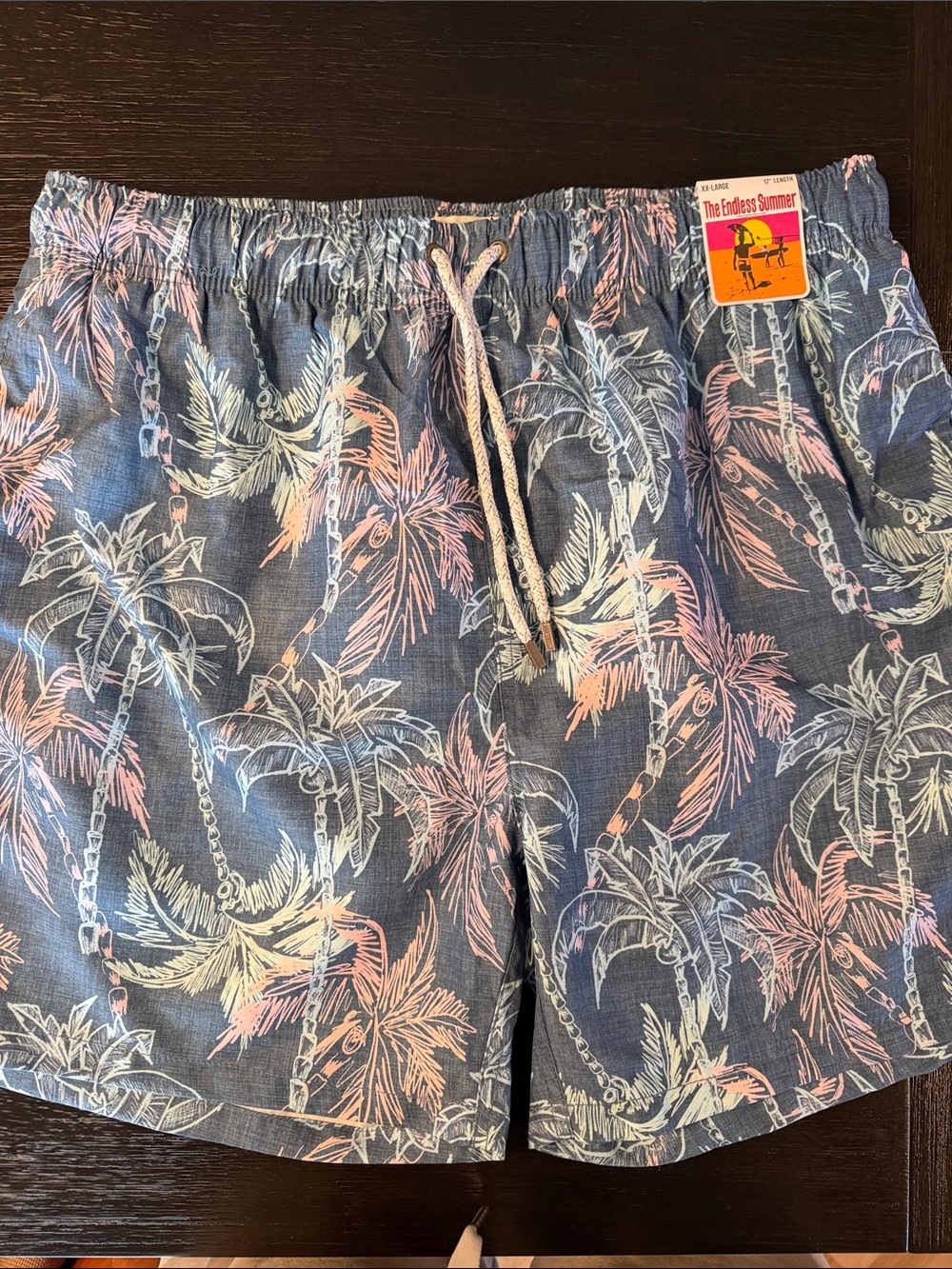 NWT The Endless Summer Men's Blue Palm Print Swim Trunks size XXL